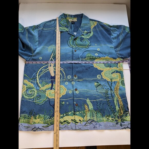 rare Tommy Bahama Mens Underwater Hawaiian Mermaid Pinup Silk Shirt Size XL - Picture 12 of 12